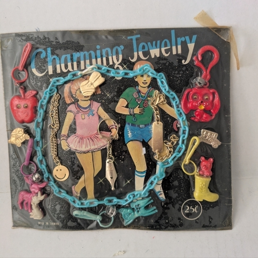 Vintage 80s Charm Necklace With Charms And More. Vending Toy Display